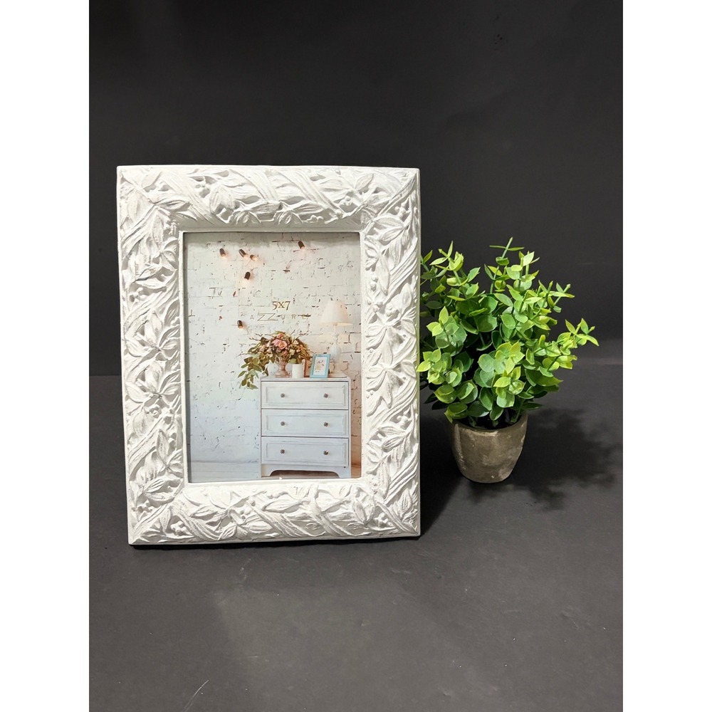 Azzure Home 5x7 White Embossed Leaf Vine Picture Frame AF5004-57WHS Shabby Chic